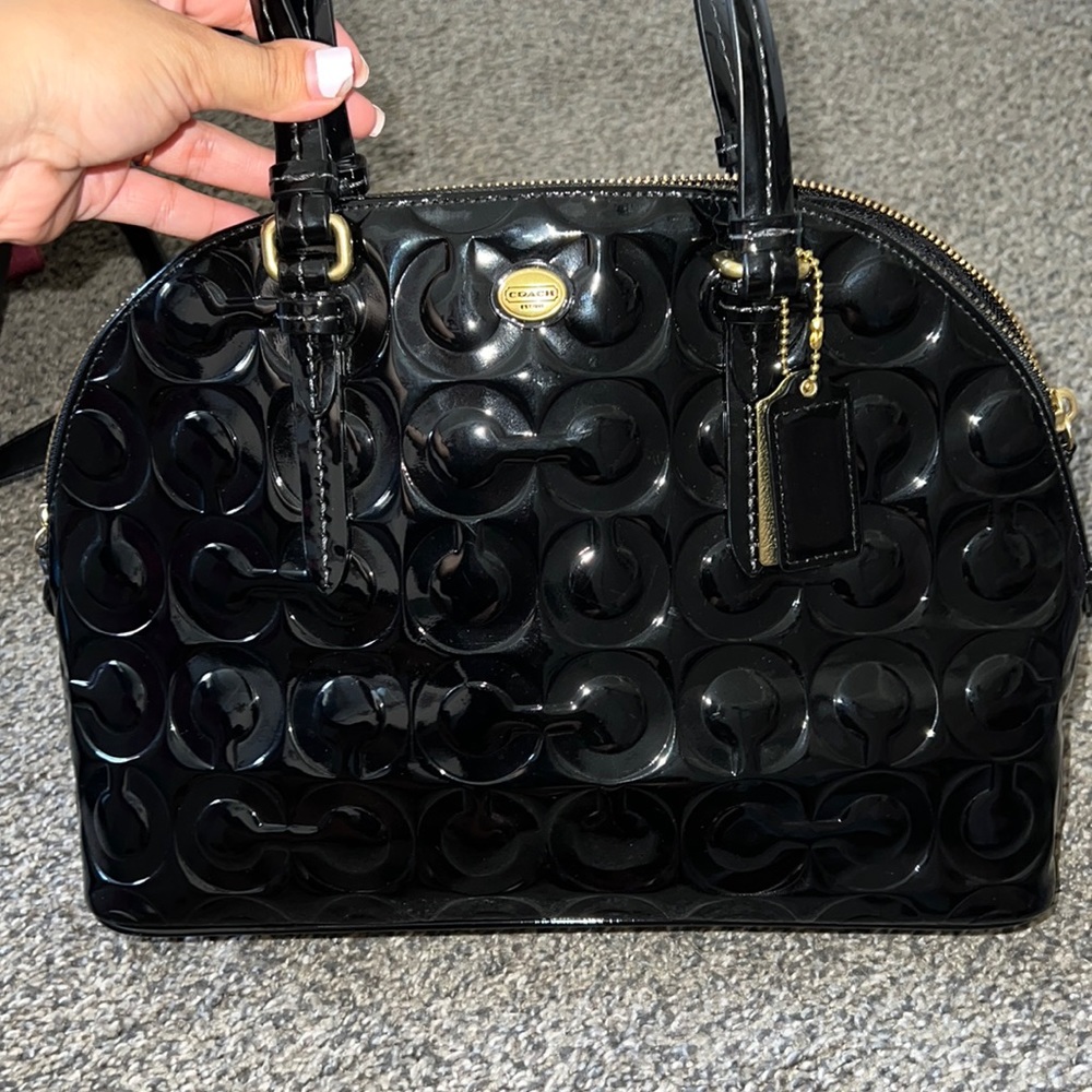 Coach Peyton OP Art Embossed Patent Leather Cora Domed Satchel F25705